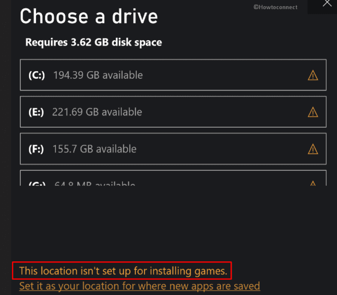 Fix This location isn't set up for installing games Error in Windows 11