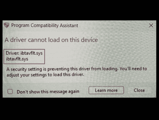 Fix "ibtavflt.sys" A Driver Cannot Load On This Device Error In Windows ...