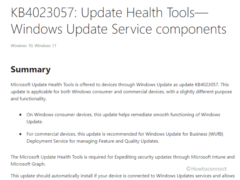 Microsoft Update Health Tools KB4023057 to Expedite Windows update Service components