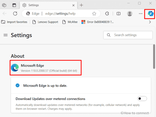 Microsoft Edge 118.0.2088.57 Stable with Copilot icon in sidebar