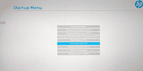 Startup menu commercial computer hp