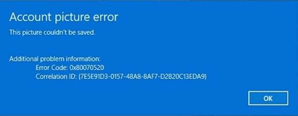 account picture error code 0x80070520