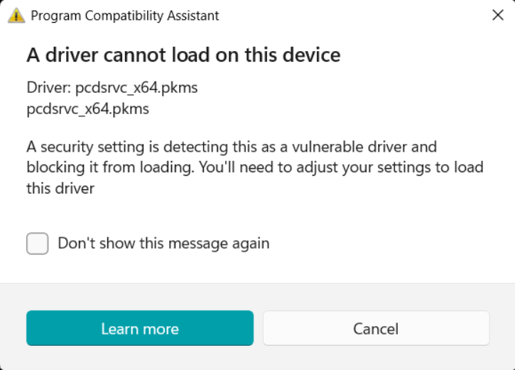 How to fix pcdsrvc_x64.pkms A driver cannot load on this device in Windows 11