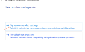 try recommended settings select troubleshooting option