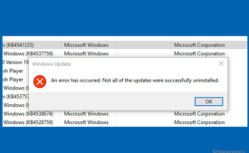 An error has occurred. Not all of the updates were successfully uninstalled