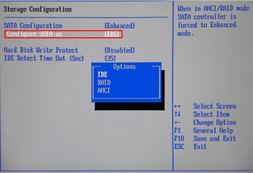 Configure sata as в биосе что это