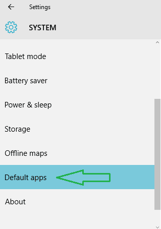 Default apps settings under System category