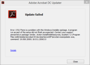 error 1722 adobe acrobat reader dc update failed
