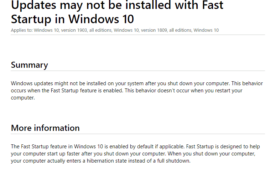 Fast Startup bug obstructing Windows 10 Update will be fixed