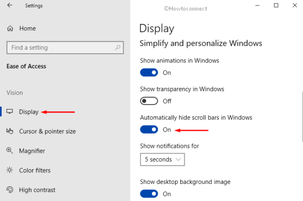 How to Disable Enable Automatically Hide Scroll bars in Windows 10