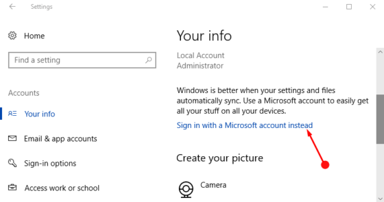 how to change microsoft administrator account on windows 10