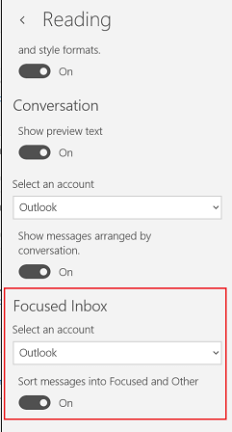 turn on focused inbox for mail app for windows 10
