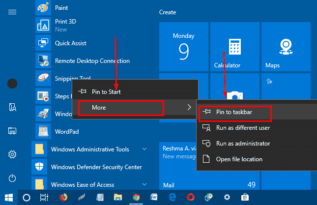 how to add snipping tool to taskbar