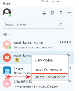 how to delete skype chat