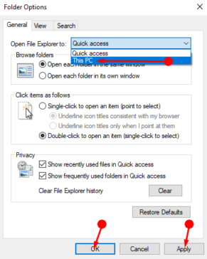 default folder view windows 10