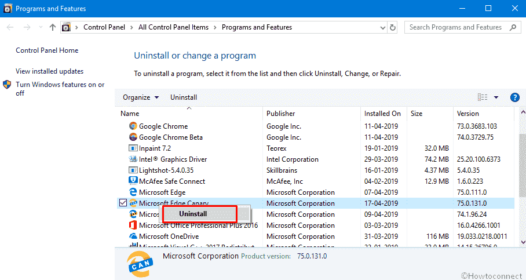 uninstall microsoft edge chromium windows 10