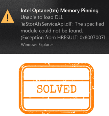 Intel optane memory pinning tm не удается загрузить dll iastorafsserviceapi dll