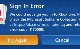 Microsoft Solitaire Sign in error code 1170000