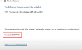 Net framework 3.5 Installation Error 0x80070422