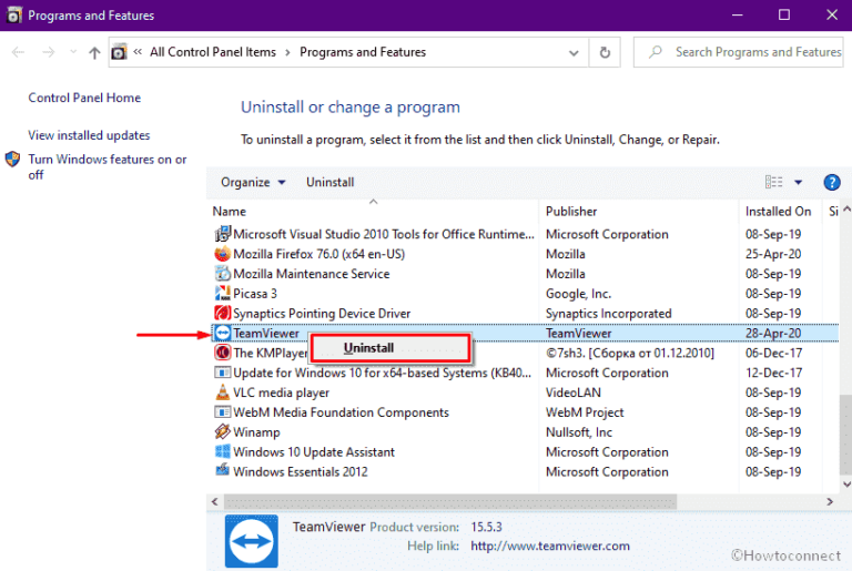 how to uninstall teamviewer for windows 10