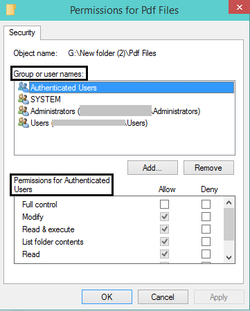 Security Tab in Permissions for Pdf Files