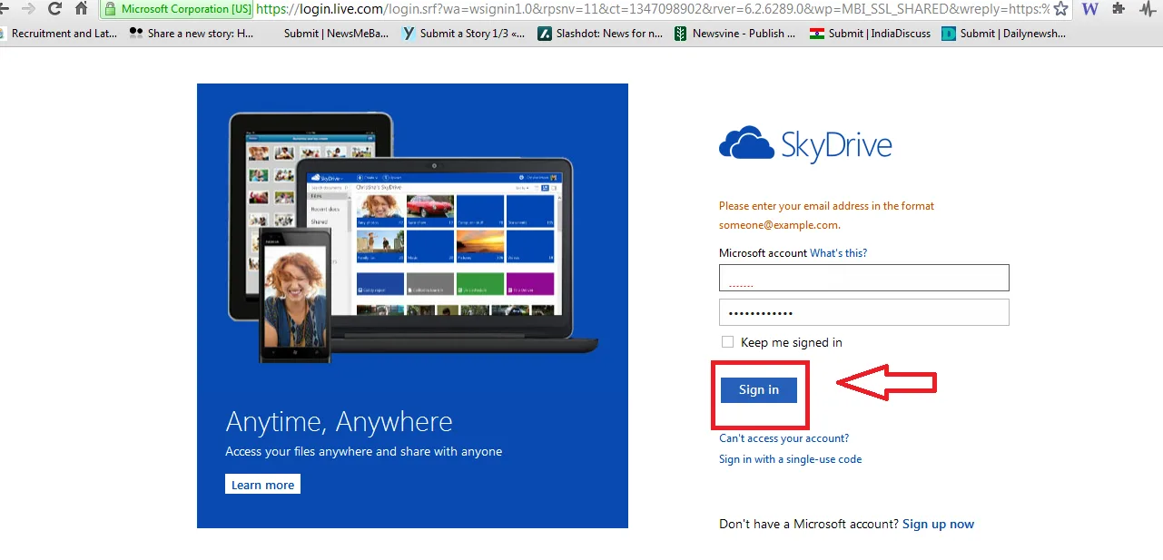 Skydrive login