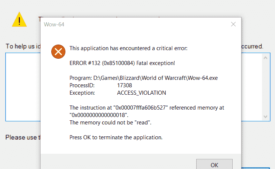 WOW Error #132 (0x85100084) error message