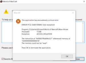 Ошибка 132 wow