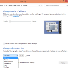 windowes make text larger or smaller windows 10