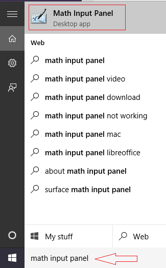 windows 10 how to use math input panel
