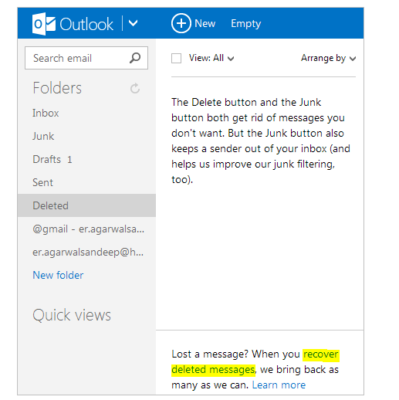 how to get back deleted emails in outlook