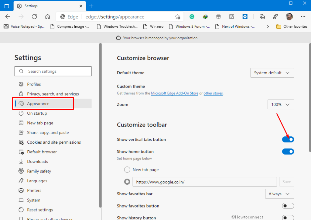 How to disable / enable Vertical tabs in Microsoft Edge Browser