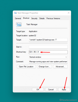 task manager shortcut to settings