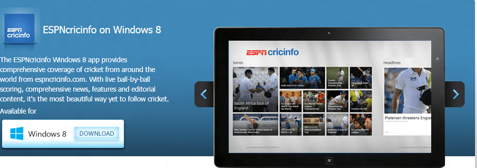 Espn Cricinfo App For Windows 8 Watch Ball By Ball Cricket